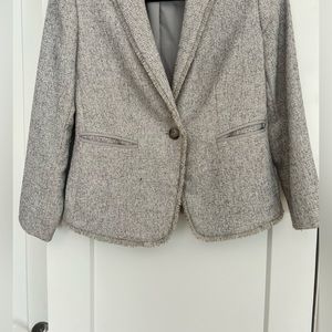 Ann Taylor Gray Boucle Blazer with Fringe Detail Size 2P